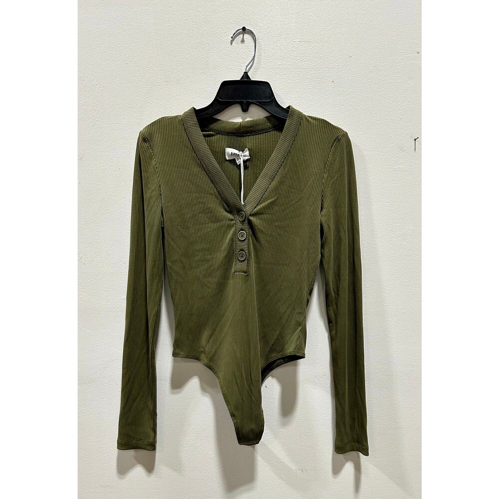 Pistola Women Olive Ribbed Button-Up Bodysuit